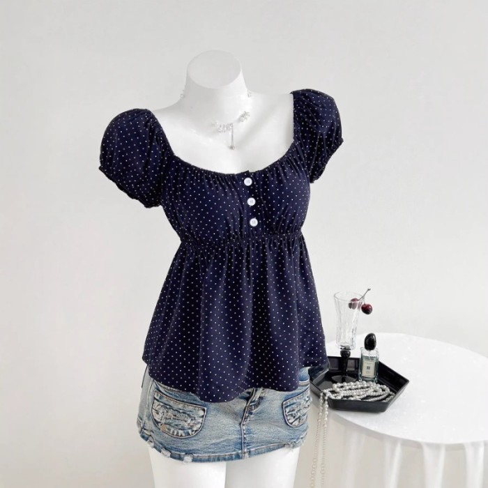 ✨Daily & Casual Polka Dot U-neck Fitted Short Sleeve Top🫧