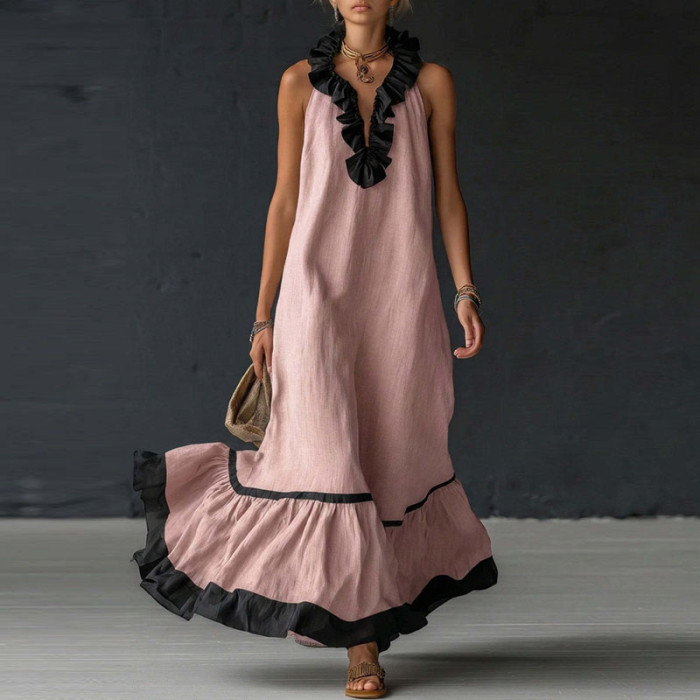 ✨Beach & Vacation Contrast Color Sleeveless Maxi Dress🌴