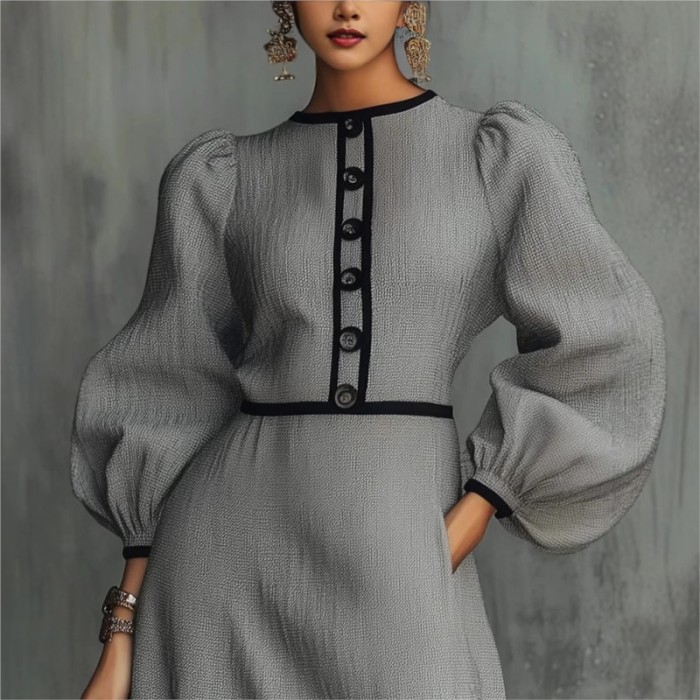 ✨Office & Daily Lantern Sleeve Button Mini Dress🍂
