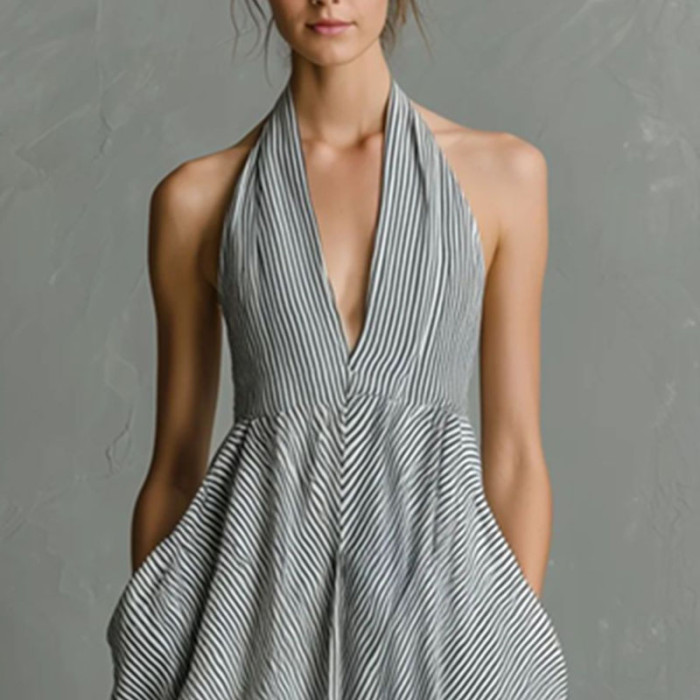 ✨Beach & Vacation Halter Striped Maxi Dress🌊