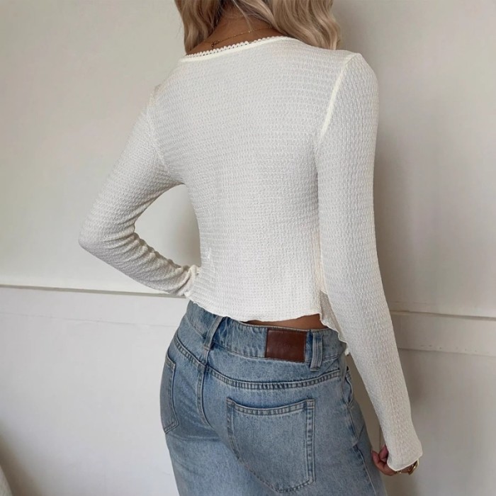 ✨Daily & Casual Square Neck Ruffle Hem Knit Crop Top💐