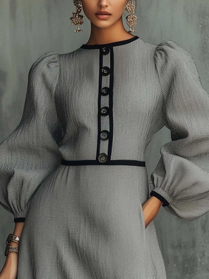 ✨Office & Daily Lantern Sleeve Button Mini Dress🍂