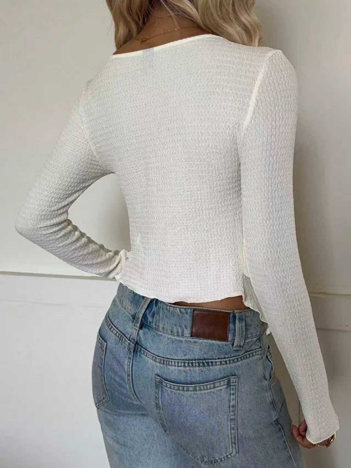 ✨Daily & Casual Square Neck Ruffle Hem Knit Crop Top💐
