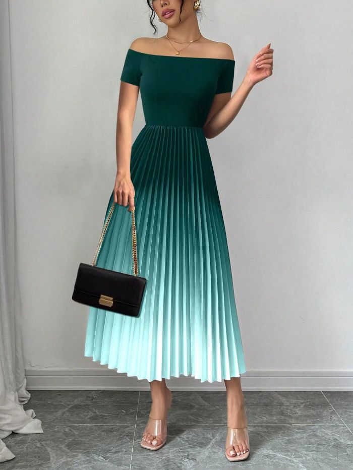 ✨Daily & Party Off-Shoulder Gradient Pleated Slim Dress💫