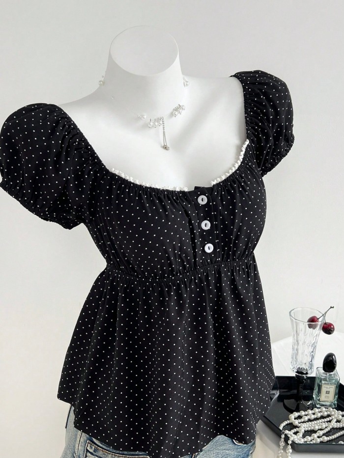 ✨Daily & Casual Polka Dot U-neck Fitted Short Sleeve Top🫧