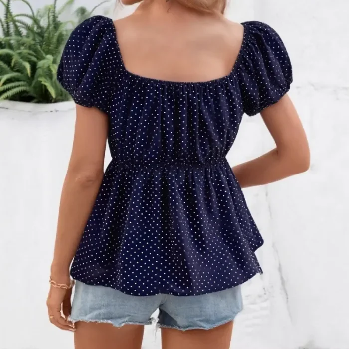 ✨Daily & Casual Polka Dot U-neck Fitted Short Sleeve Top🫧