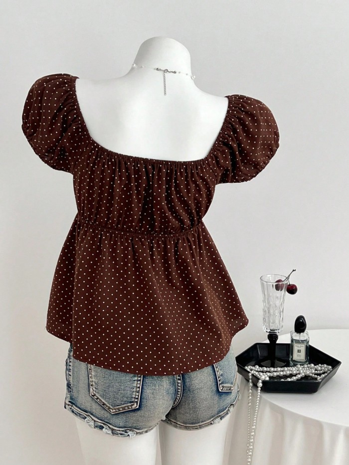 ✨Daily & Casual Polka Dot U-neck Fitted Short Sleeve Top🫧