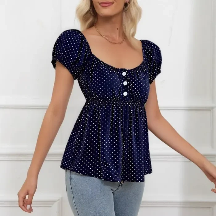 ✨Daily & Casual Polka Dot U-neck Fitted Short Sleeve Top🫧
