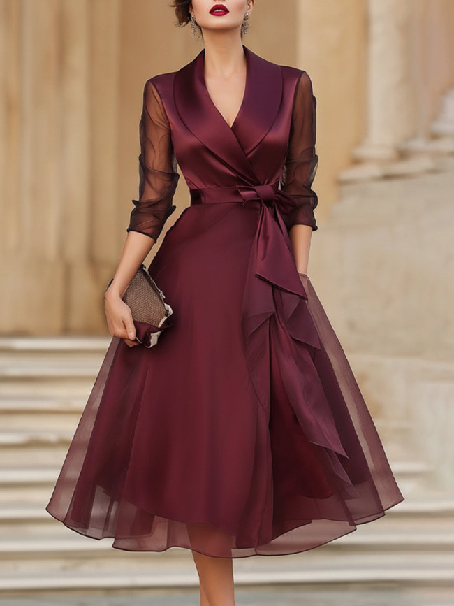 ✨Office & Party Notched Collar Satin Dress✨