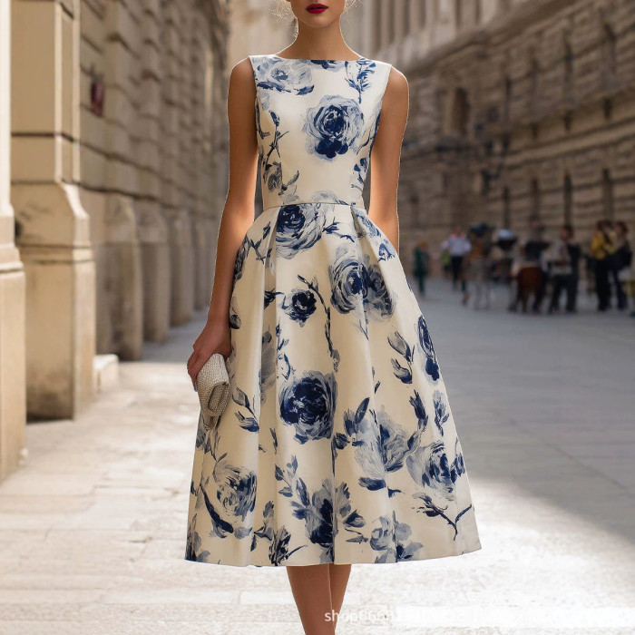 ✨Office & Party Floral Print Sleeveless Dress🌸