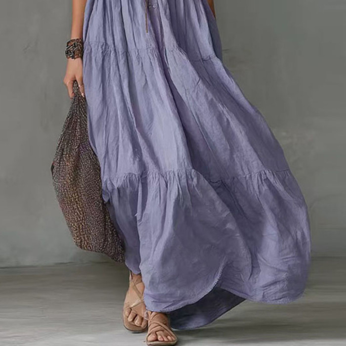 🌿Trendy Boho Maxi Dress | Spaghetti Strap Slash Neck Pleated Dress for Vacation & Daily