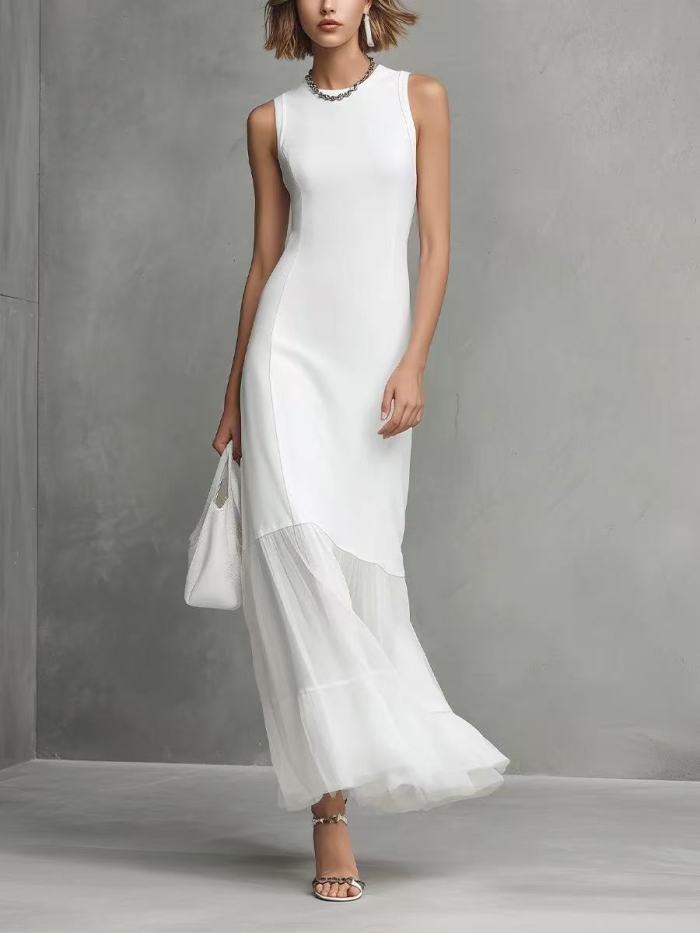 🪞Trendy Solid Bodycon Dress | Sleeveless Ruched O-Neck Dress for Party & Vacation