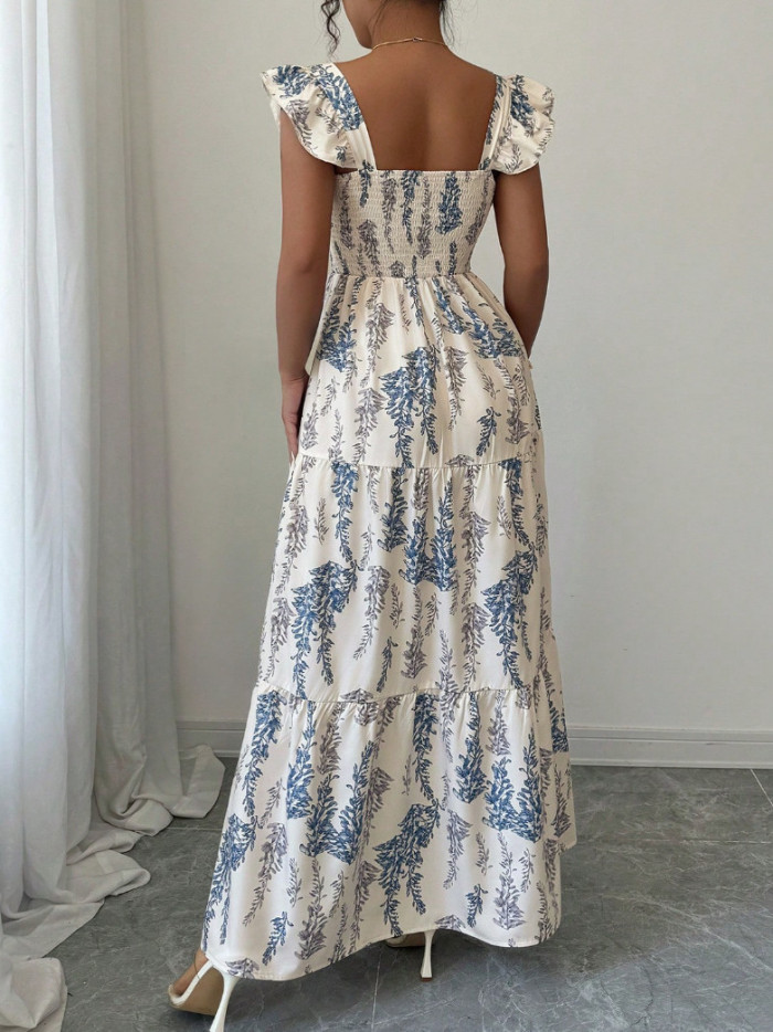 🌸Trendy Floral Maxi Dress | Ruffle Sleeve Smocked Waist Tiered Dress for Party & Vacation