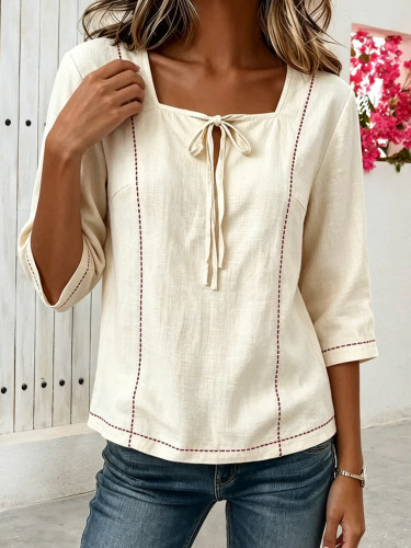 ✨Trendy Solid Blouse | Square Collar Tie Front Hollow Out Top for Street & Daily Wear