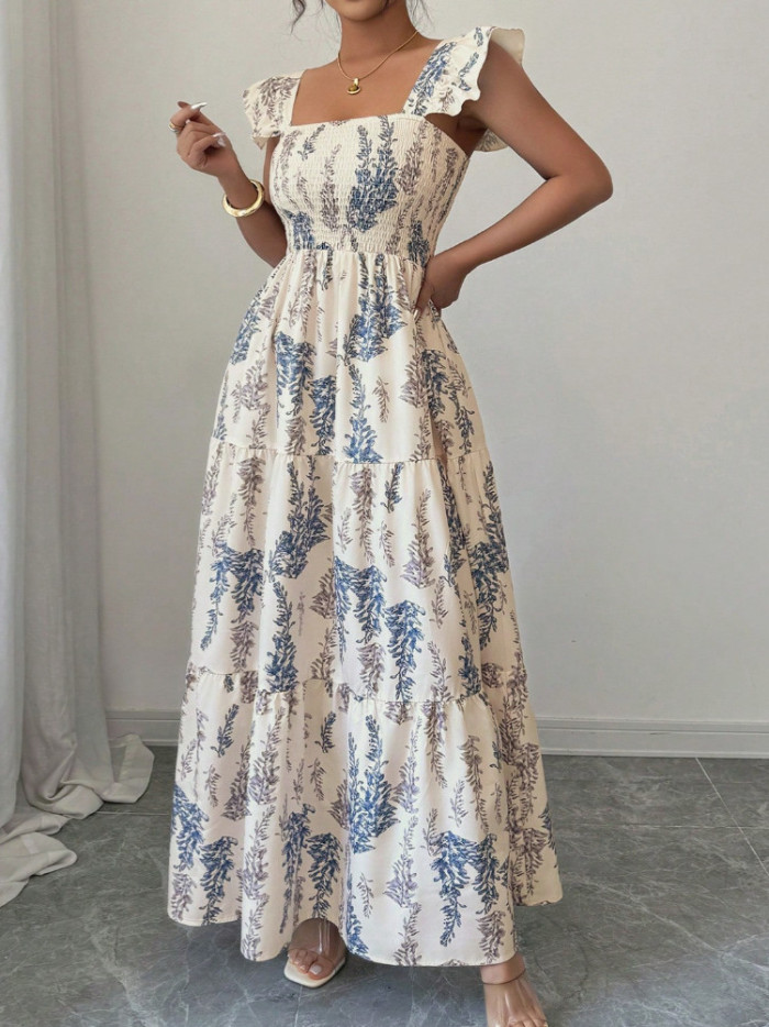 🌸Trendy Floral Maxi Dress | Ruffle Sleeve Smocked Waist Tiered Dress for Party & Vacation