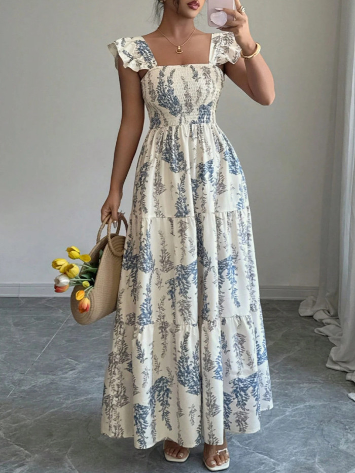 🌸Trendy Floral Maxi Dress | Ruffle Sleeve Smocked Waist Tiered Dress for Party & Vacation