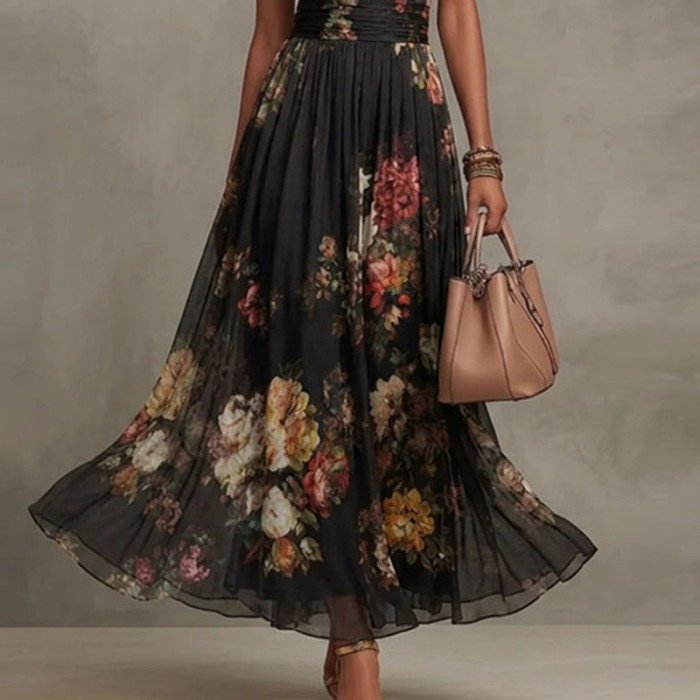 🌼Trendy Floral Maxi Dress | Halter High Waist A-Line Dress for Party & Vacation