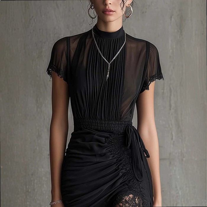 🖤Black Mesh Patchwork Bodycon Mini Dress | See-Through High Slit Party Outfit