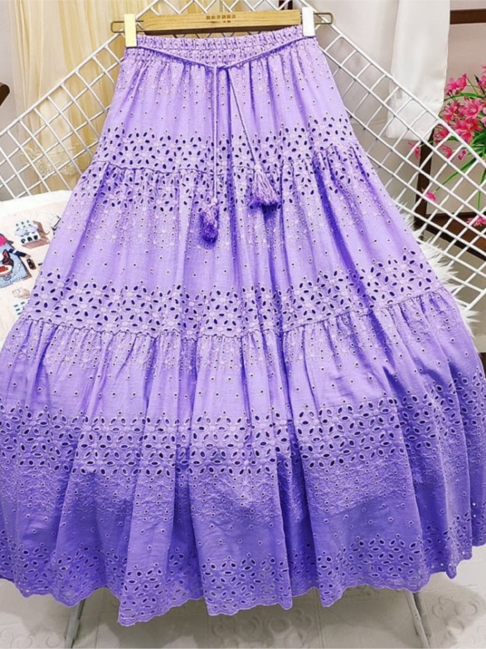 🧚Lace Spliced Solid Skirt | High Waist Loose Style for Holiday & Party
