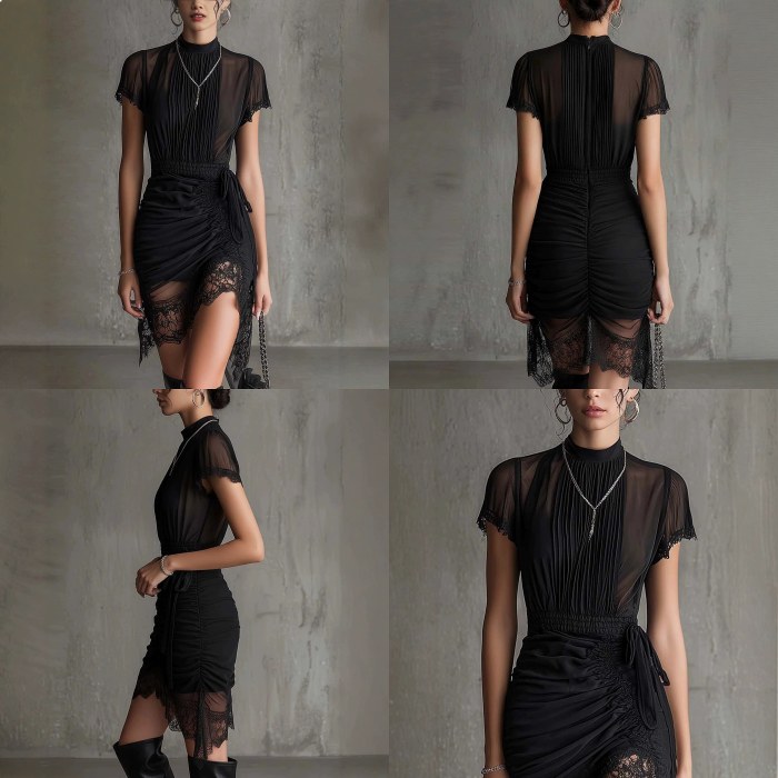 🖤Black Mesh Patchwork Bodycon Mini Dress | See-Through High Slit Party Outfit