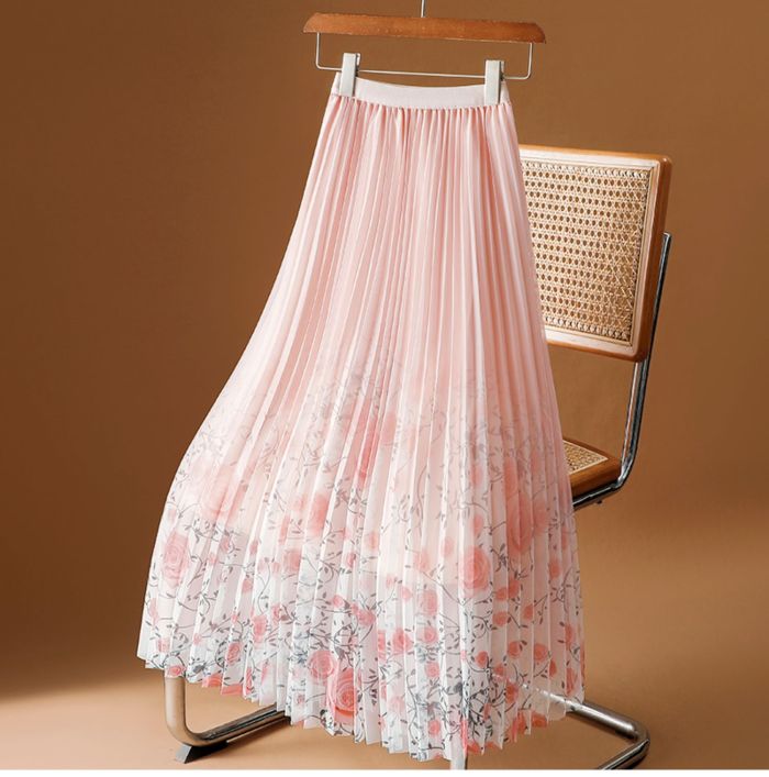 🌺Floral Printed Mesh Skirt | Draped Pleated A-Line Long Skirt