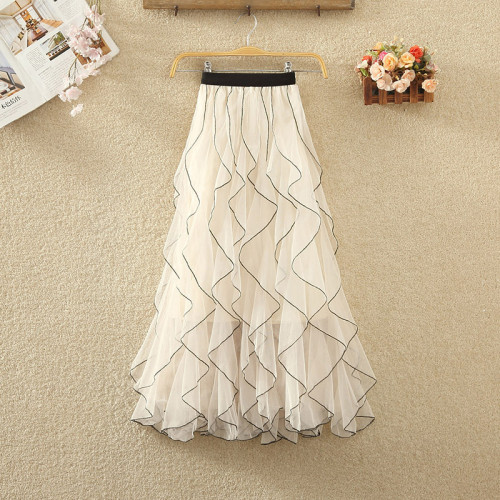 🌊Wave Pattern Mesh Skirt | High Waist A-Line Midi Skirt