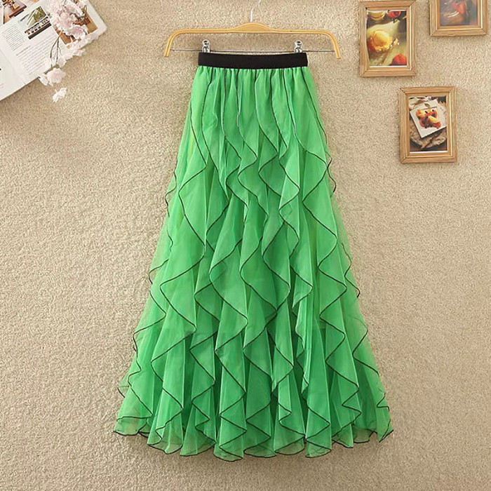 🌊Wave Pattern Mesh Skirt | High Waist A-Line Midi Skirt