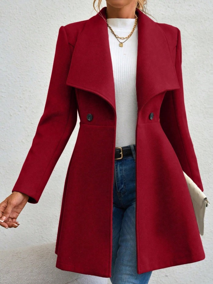 🔴Solid Color Lapel Coat | Long Sleeve Outerwear for Work & Gifting
