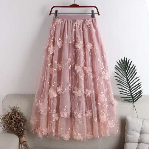 🌼Floral Embroidered Mesh Skirt | High Waist A-Line Midi Tulle Skirt