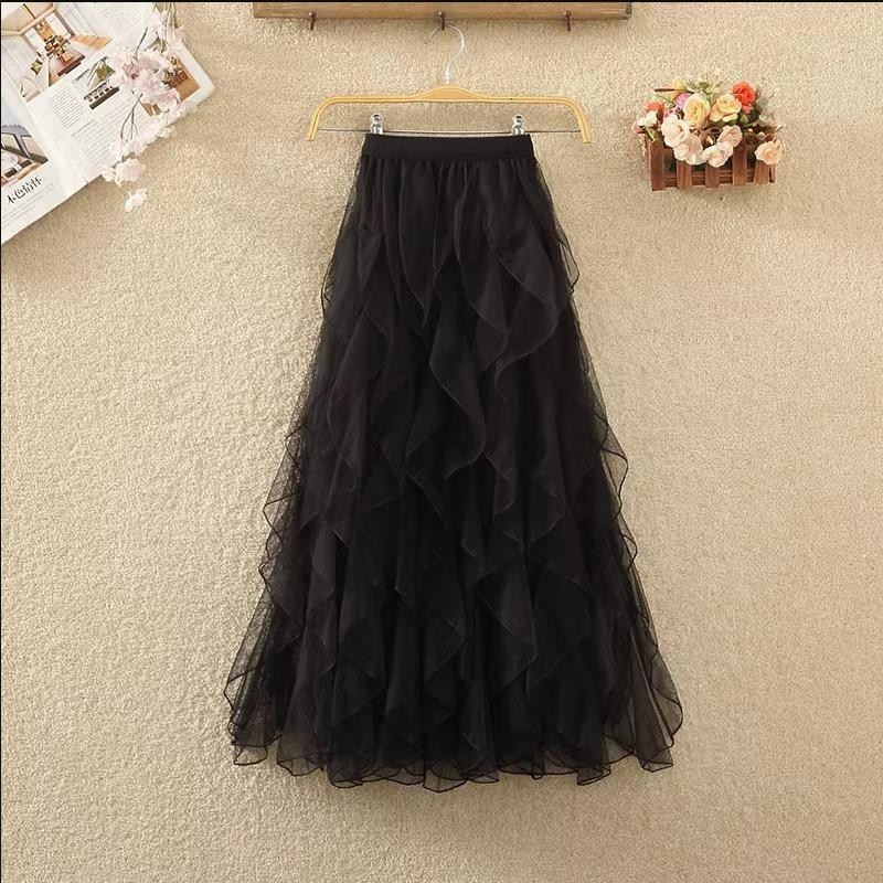 🌊Wave Pattern Mesh Skirt | High Waist A-Line Midi Skirt