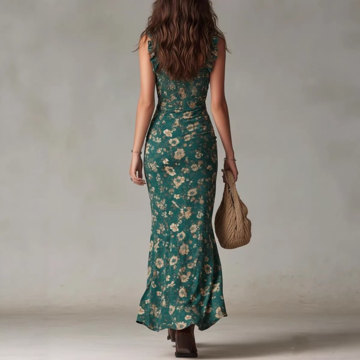 🌸Boho Retro Ruffled Strap Dress | Sleeveless High-Split Outfit