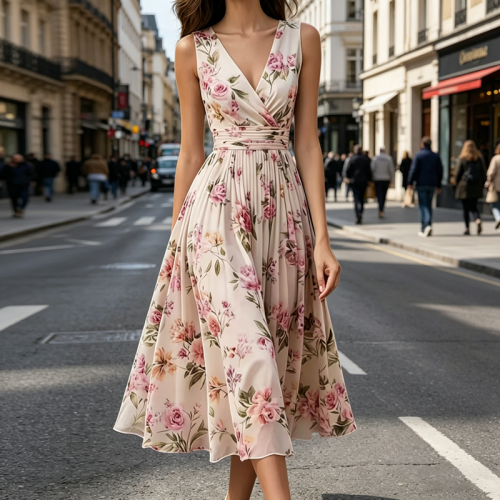 🌸Floral V-Neck Sleeveless A-Line Dress | Boho Vacation & Daily Outfit