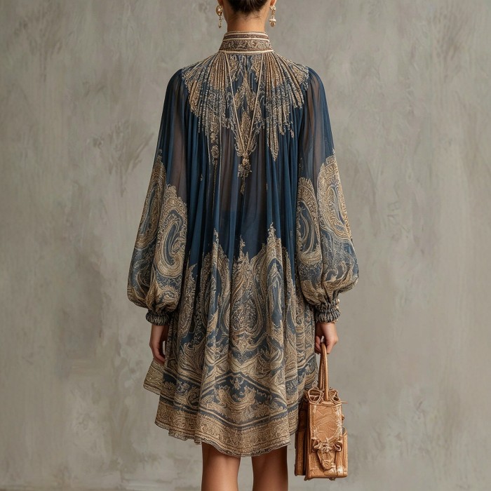 🤎Turtleneck Printed Chiffon Dress | Long Sleeve Shawl Loose European Vacation Outfit✨