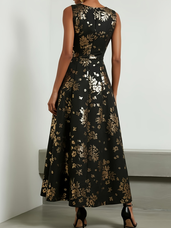 🌿O-Neck Printed A-Line Maxi Dress | Daily Casual & Evening Outfit