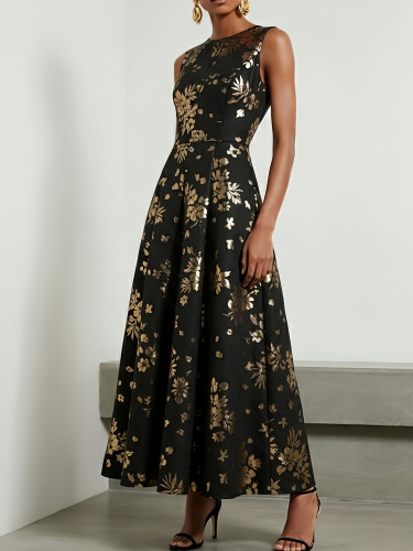 🌿O-Neck Printed A-Line Maxi Dress | Daily Casual & Evening Outfit