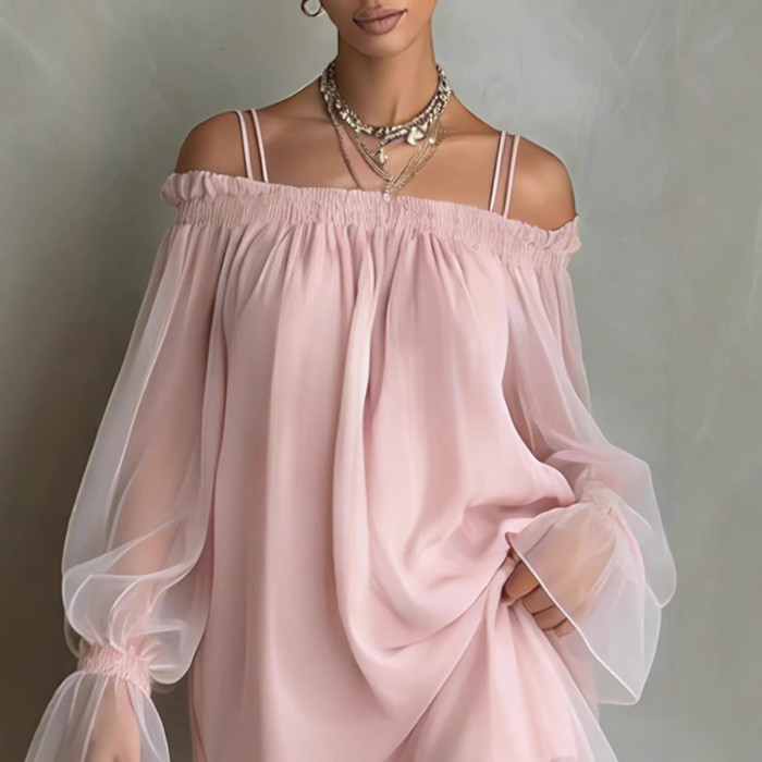 🌸Fairy Loose Summer Mini Dress | Off Shoulder Double Strap Sheer Mesh Top✨