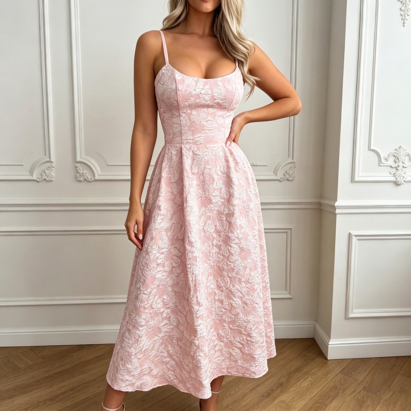 ✨Jacquard Strap Backless Midi Dress | Cocktail & Evening Party Outfit