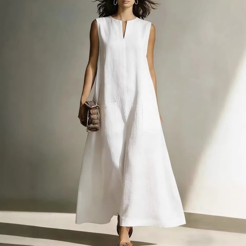 🌿Solid Minimal Cotton Linen Sleeveless Maxi Dress | Daily & Vacation Outfit