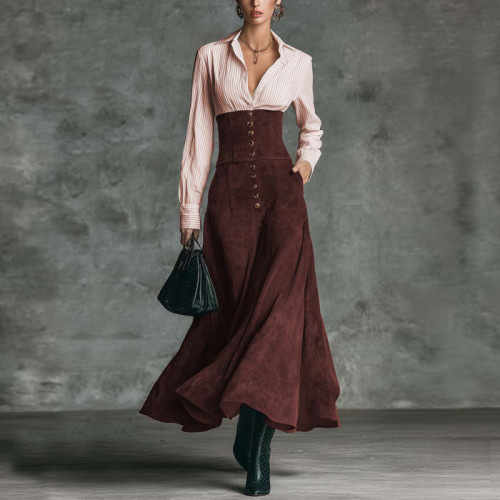 🤍Shirt Panel High Waist A-Line Swing Dress | Office & Daily Outfit