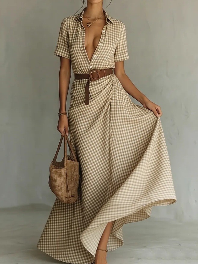 ✨Plaid Irregular Ruched Dress with Matching Belt | Dating & Office Outfit