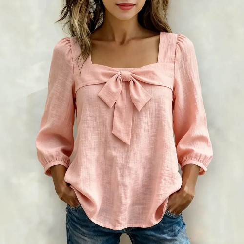 🎀Bow Detail Square Neck Casual Blouse | Daily & Commute Outfit