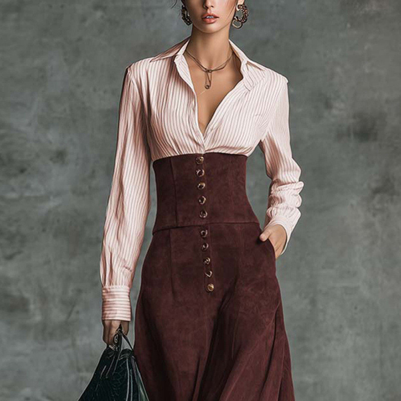 🤍Shirt Panel High Waist A-Line Swing Dress | Office & Daily Outfit