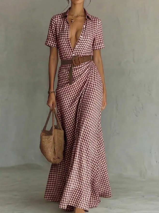 ✨Plaid Irregular Ruched Dress with Matching Belt | Dating & Office Outfit