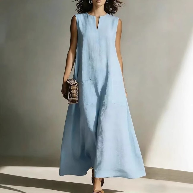 🌿Solid Minimal Cotton Linen Sleeveless Maxi Dress | Daily & Vacation Outfit