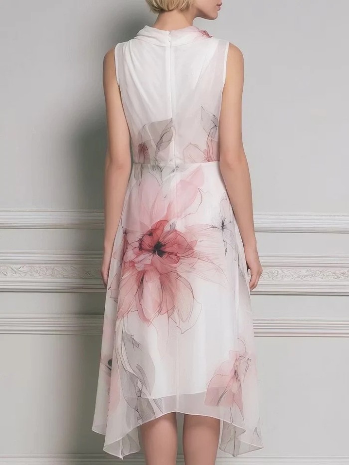 🌸Chic Elegant Chiffon Dress | Sleeveless Print Design Warm Season Look🌼