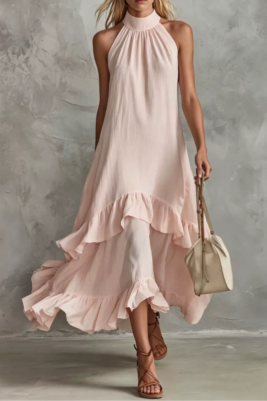 🤍Summer Casual Beach Dress | Vintage Sleeveless Ruffle White Midi for Seaside Walks💫