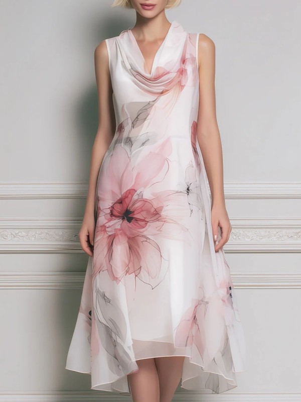 🌸Chic Elegant Chiffon Dress | Sleeveless Print Design Warm Season Look🌼