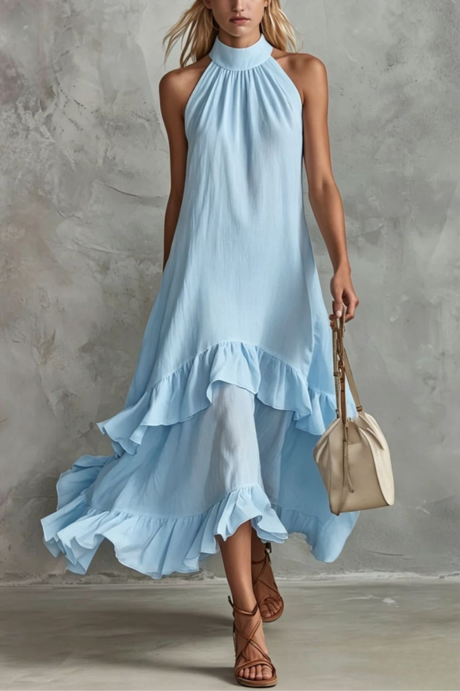 🤍Summer Casual Beach Dress | Vintage Sleeveless Ruffle White Midi for Seaside Walks💫