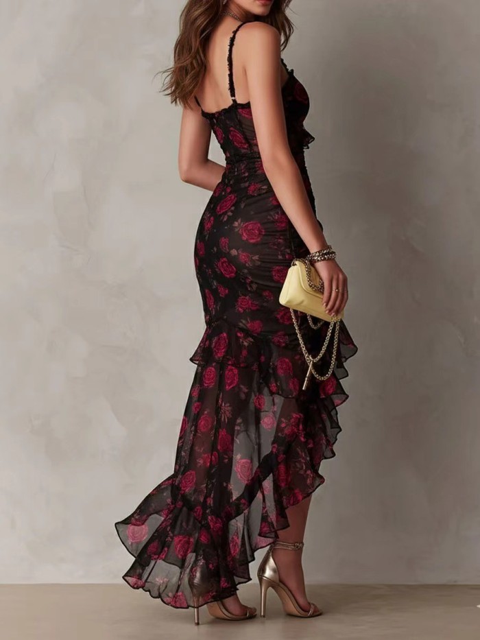✨Sheer Rose Print Dress with Side Slit | Hot Look for Night Out & Daily Wear🌹
