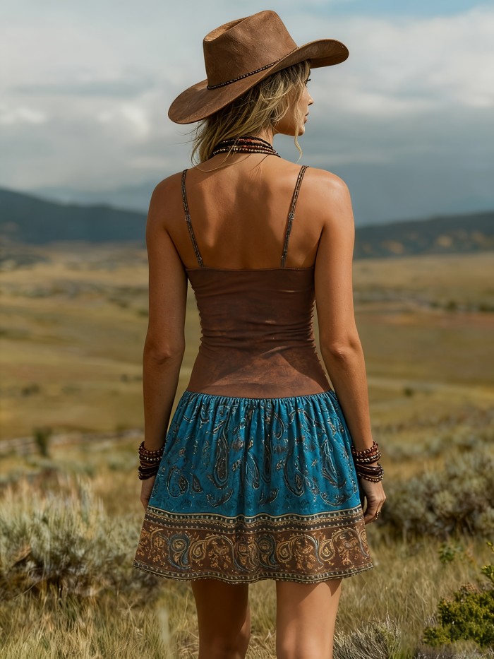 🤎Summer Boho Mini Dress | Printed Strap Slim A-Line Party Wear✨